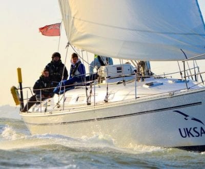 Sailing instruction underway off the Isle of Wight
