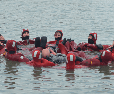 Students learning sea survival in the Solent
