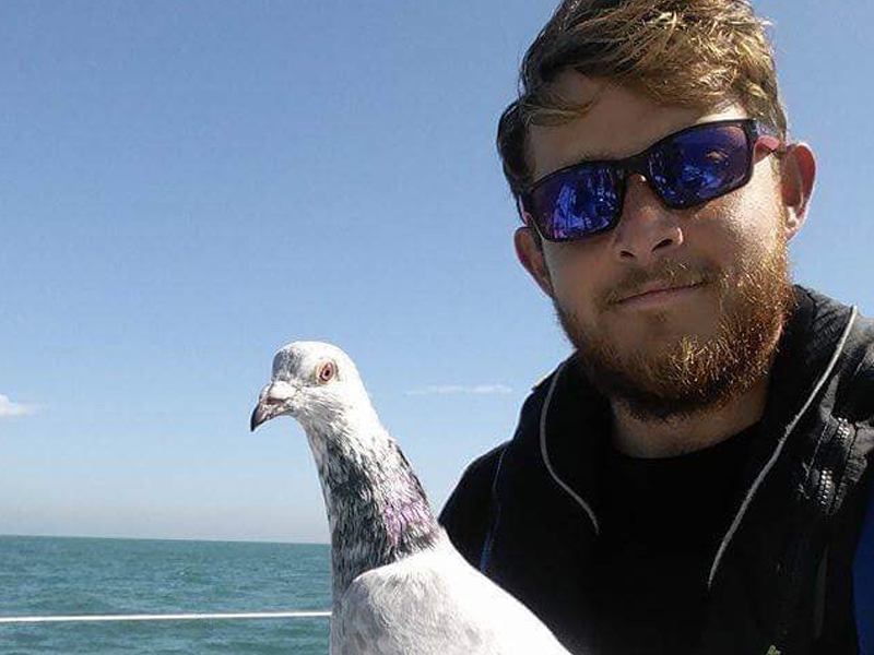 Mark-Davey with his friend the pigeon