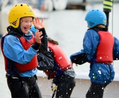 Children being splashed with water