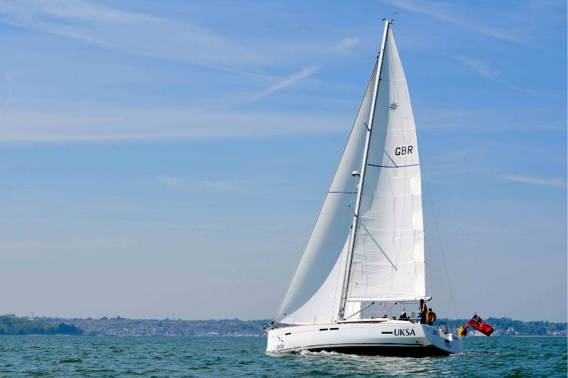 A Jeaneau 449 sailing yacht in the open water